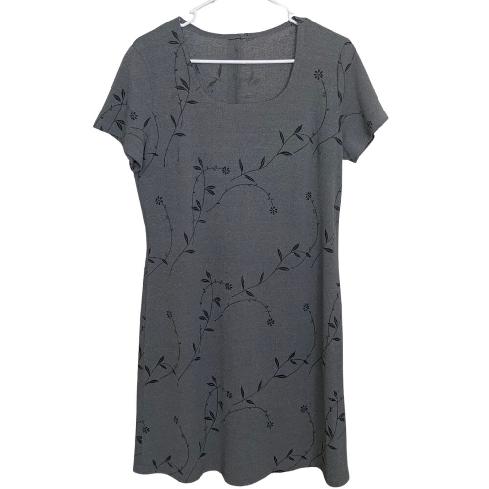 Gray Floral Square Neck Short Sleeve A-Line Dress Size M